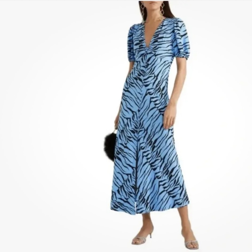 RIXO London Tonya Zebra Animal Print Midi Dress Womens S
